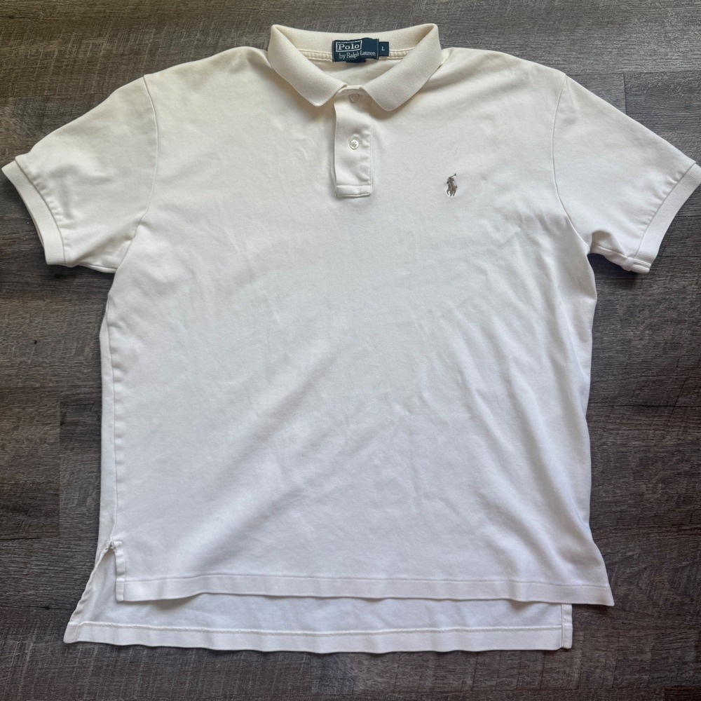 Polo Ralph Lauren Classic Fit Polo Shirt Preppy Large Cream White Short Sleeve